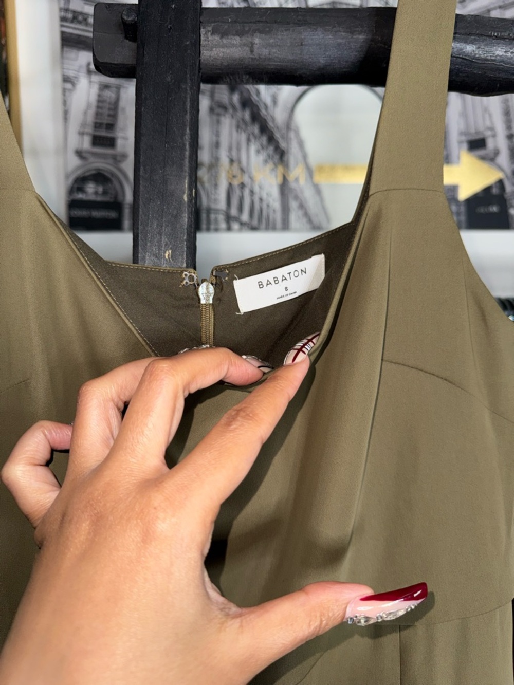 Babaton 90s Slit Satin Midi Dress Olive Green Square Neck Thigh Slit Size 8 New - Picture 4 of 10